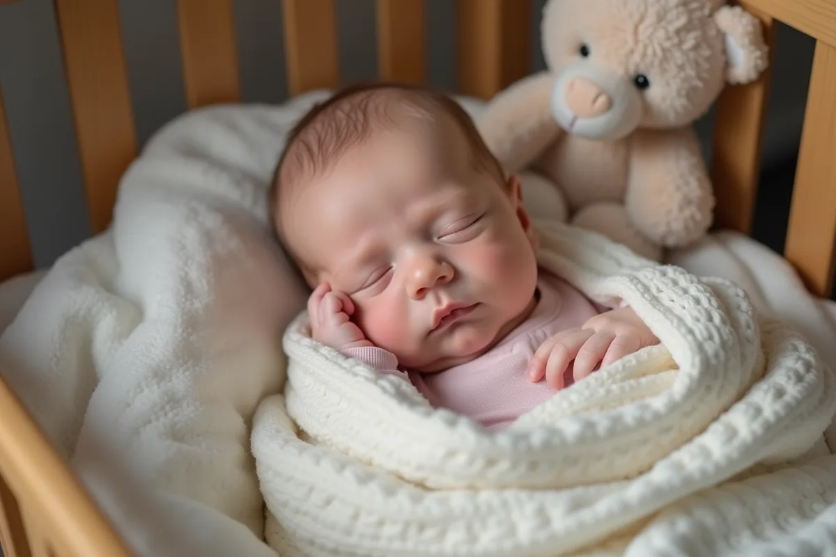 Bébé nouveau-né endormi dans un berceau en bois