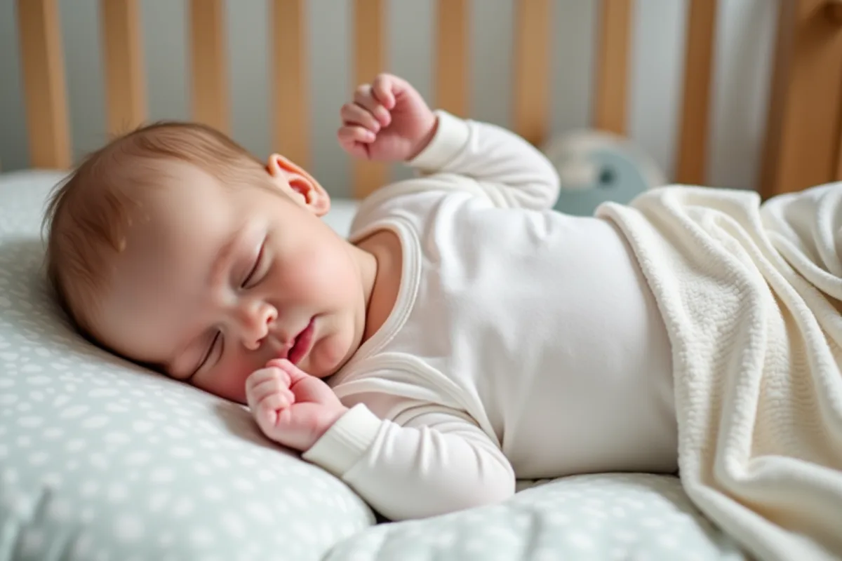 Bebe fille endormie paisiblement dans un lit moderne