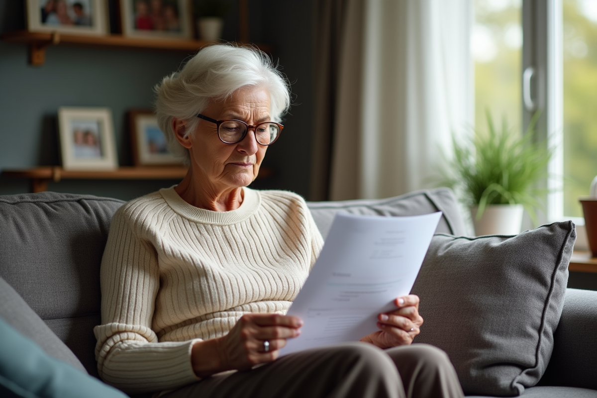 Femme âgée lisant des papiers d