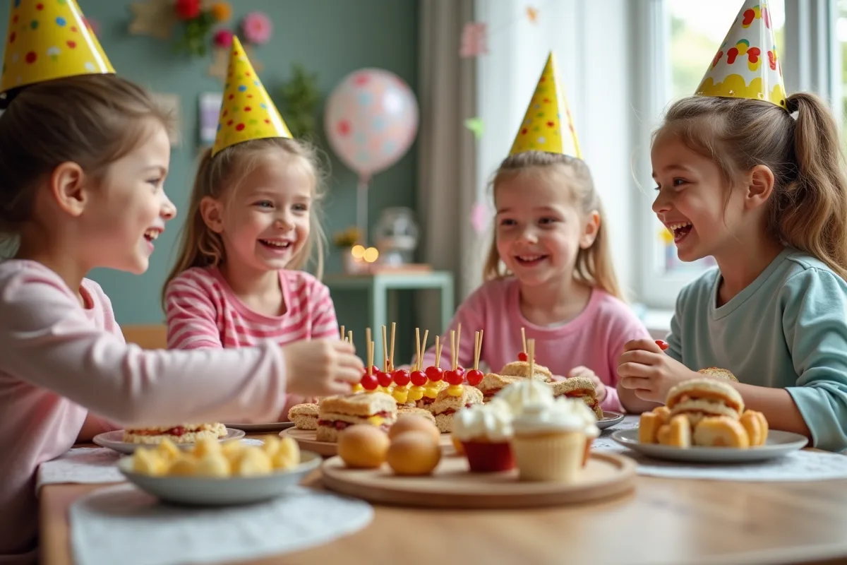 Groupe d'enfants souriants lors d'une fête d'anniversaire