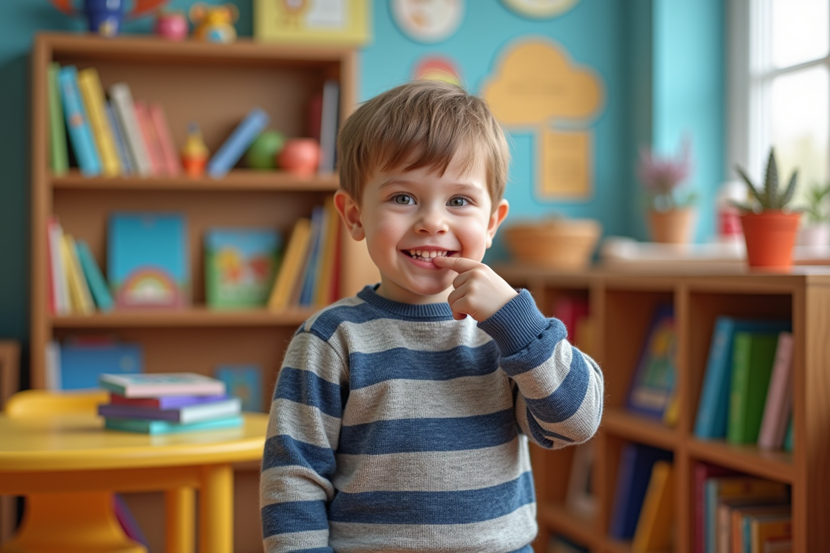 Garçon souriant montrant son espace dentaire