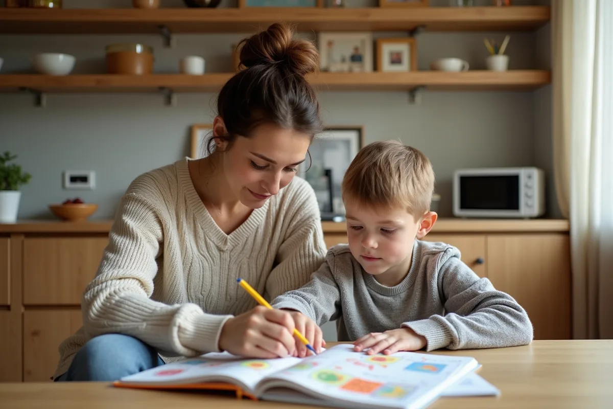 Maman et son enfant apprennent ensemble à la cuisine