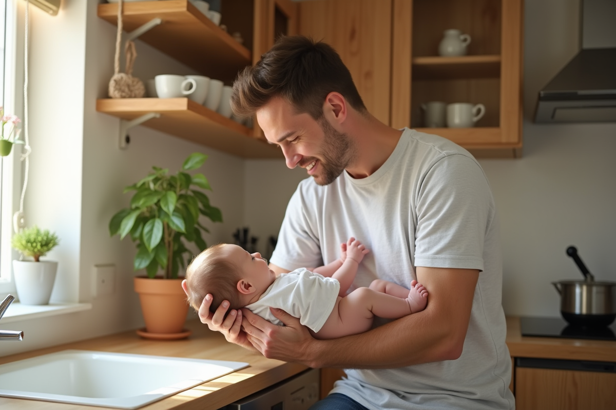 Papa soutenant son bébé lors de l